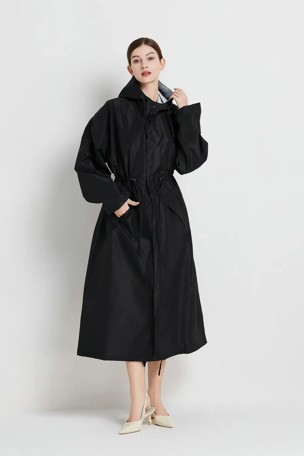 Extended Length Windproof Raincoat Unisex Waterproof Motorcycle Poncho Outdoor Thickened Hooded Jacket for Biker & Adult