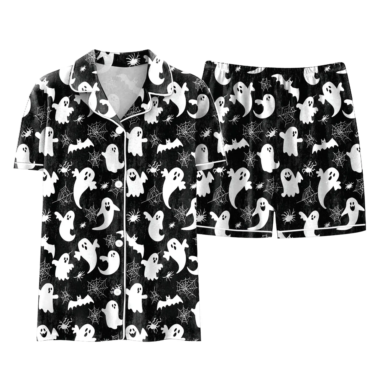 

Girls Halloween Pajamas Set Cute Printed Short Sleeve Shirts Top And Shorts Homewear Set Comfortable Children Sleepwear Suit