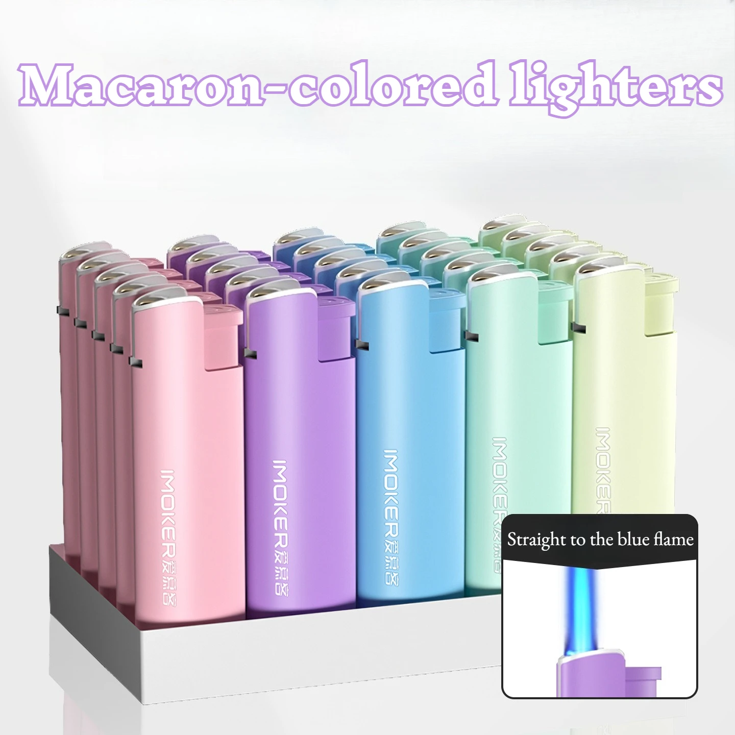 

New High-Value Metal Lighter, Windproof Macaron Color Blue Flame Refillable Igniter - Cute Stylish Portable Lighter