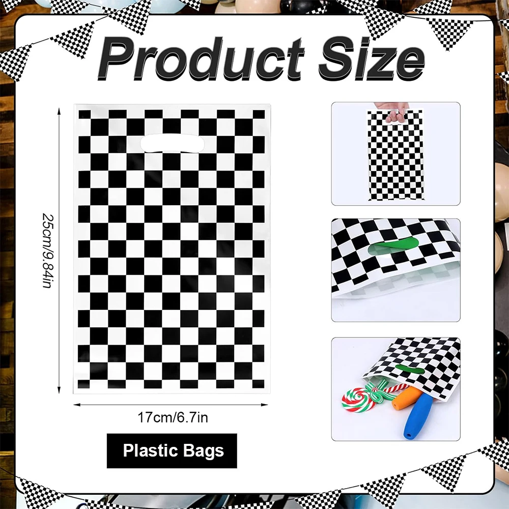 20/30Pcs Racing Party Treat Bag Black and White Checkered Goodie Gift Bag Race Car Birthday Monster Truck Party Favor Decoration