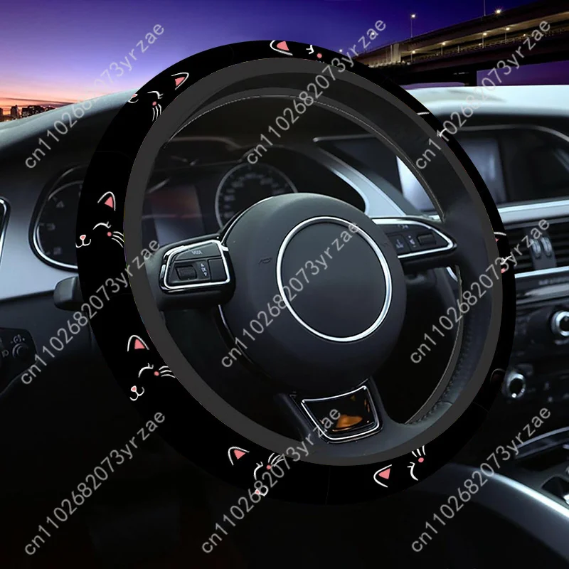 

Cute Cat Face Steering Wheel Cover - Fit for Cars & SUVs, Anti-Slip Grip, Easy Installation, Black & Pink/White/Gray/Purple/Pink