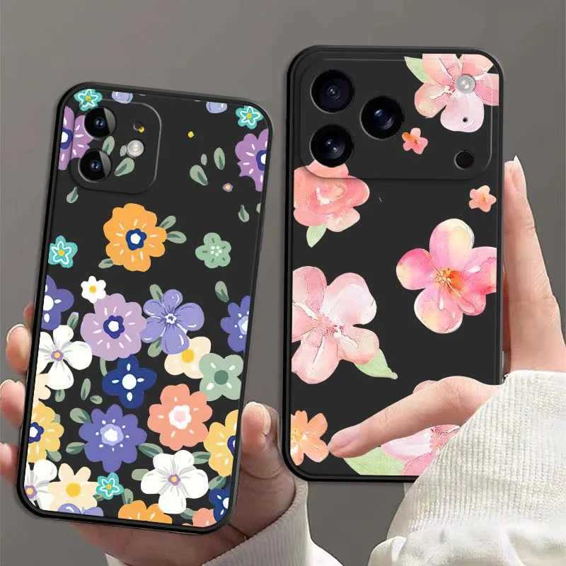 

Colorful Flower Pattern For Apple iPhone 17 16 15 14 13 XR XS Mini Air Pro Max Plus Black Soft Matte Cover Phone Case