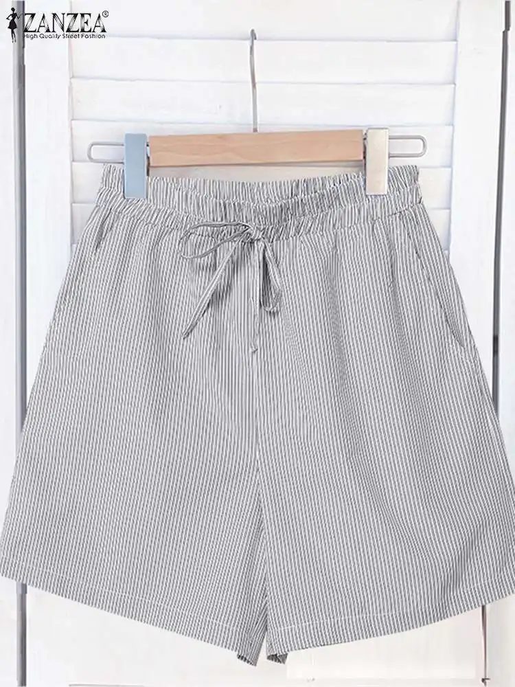 Pantaloncini a righe da donna moda coreana pantaloni elastici con coulisse a vita ZANZEA pantaloni corti larghi casuali pantaloncini colorati per le vacanze