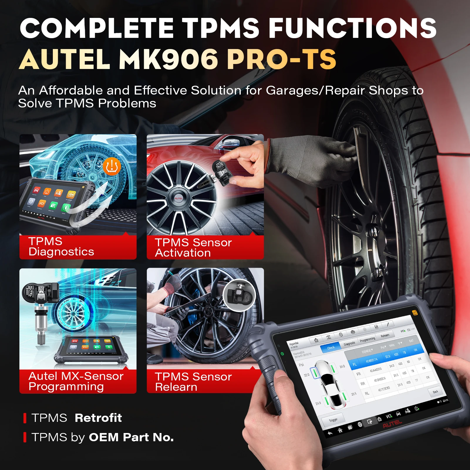 Autel-herramienta de diagnóstico automotriz MK906 pro-ts TPMS, herramienta de codificación de llaves, actualización MS906 pro-ts MS906TS