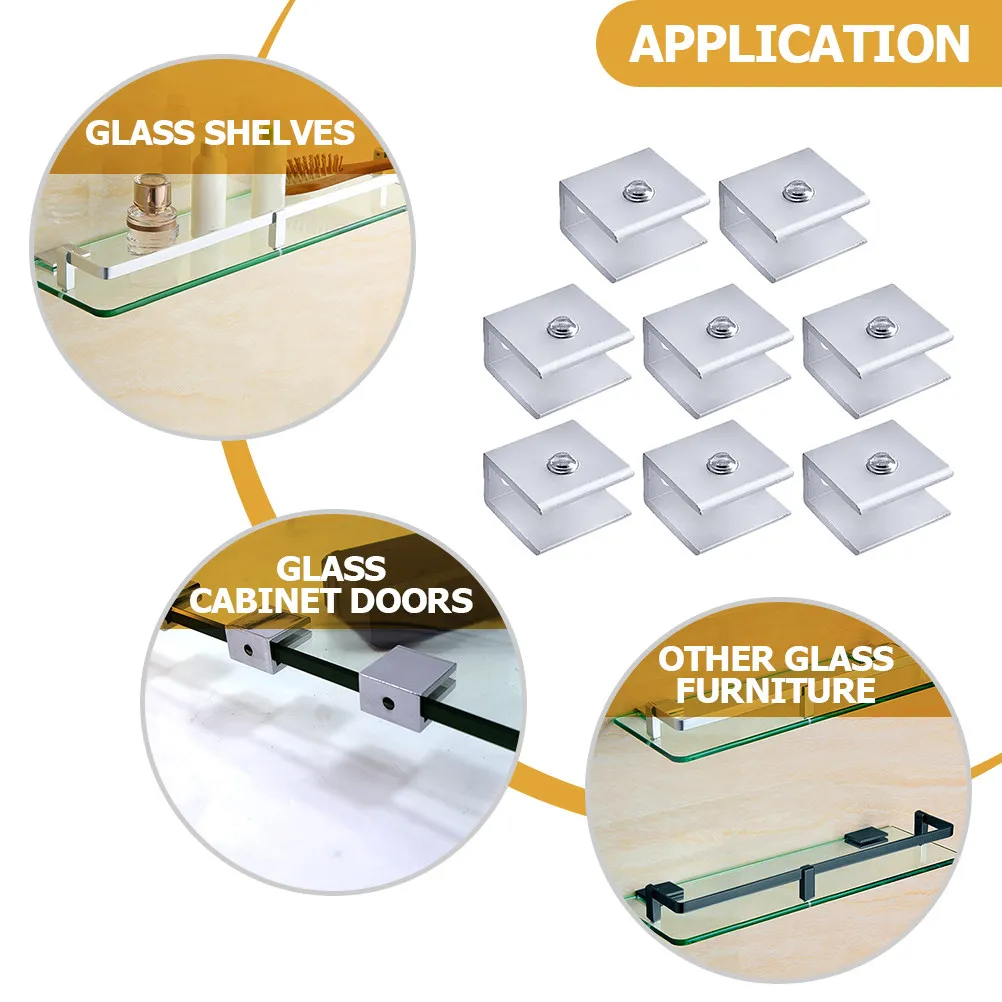 

8Pcs Adjustable Glass Clamp Bracket for Glass Shelf Cabinet Door Support Heavy Duty Space Aluminum Corrosion Resistant Smooth