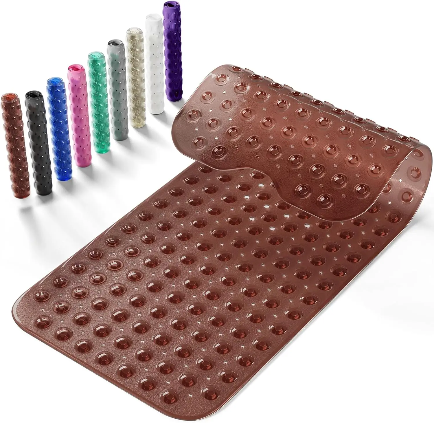 

Non-Slip Bath Tub Mat 39x16 Inch Extra Large Shower Mat with Drain Holes & Suction Cups Machine Washable Clear Brown