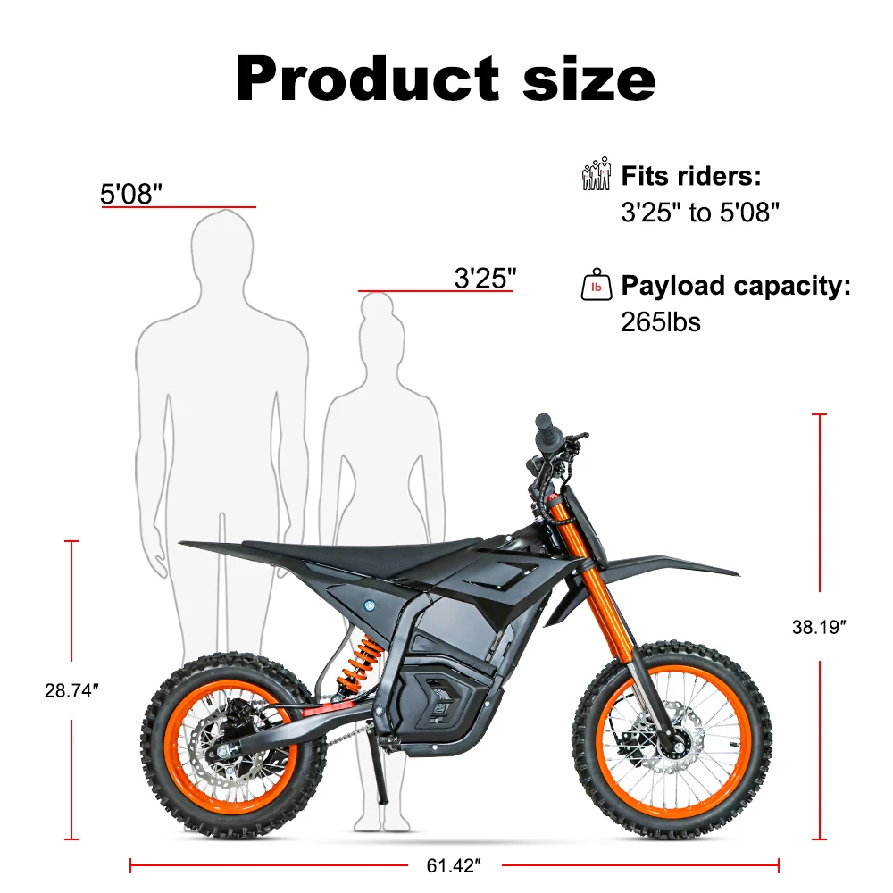 Electric Motocross Bike 3000W, 28Mph, 50 Miles, Urban Commuting Off-Road Electric Bike, 14" 48V 21AH, Full Suspension