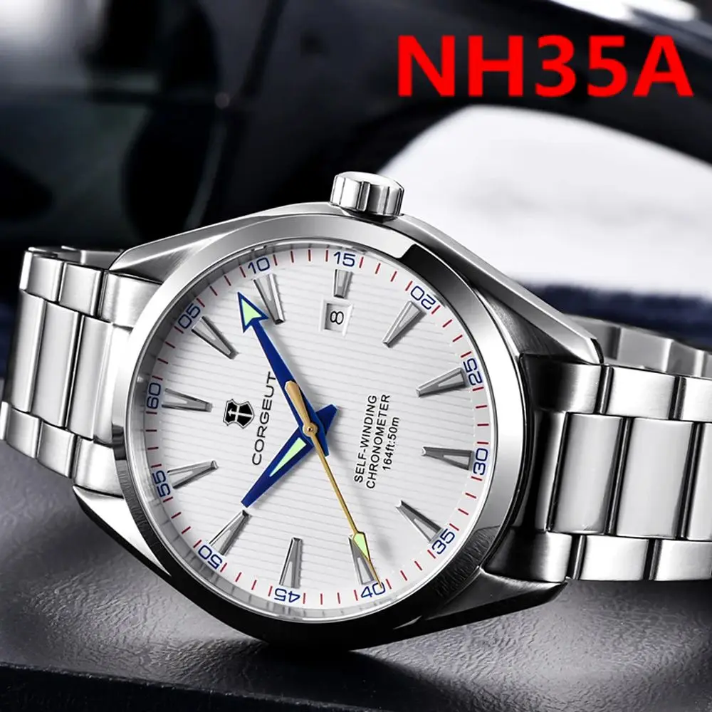 

Роскошные мужские часы Corgeut NH35 reloj hombre 41 мм, спортивные часы, автоматические механические наручные часы, мужские часы с сапфировым стальным ремешком