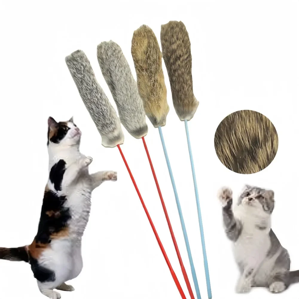 1/3Pcs Cat Toys Interactive Cat Stick Faux Rabbit Fur Pompom Plush Pet Interactive Stick Cat Playing Training Toys Pet Supplies