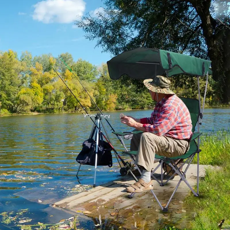 Imagem -05 - Cadeira Dobrável ao ar Livre com Dossel Pesca Cadeira Proteção Solar Portátil Pano Oxford Jardim Praia Camping