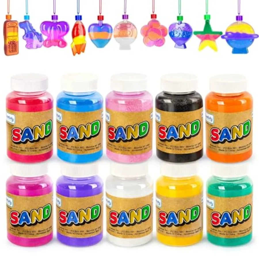

40-Pack Colored Sand Art Kit for - Includes 10 Assorted 8oz Sand Bottles, 24 Sand Art Bottle Necklaces and 6 Funnels - Bulk DIY