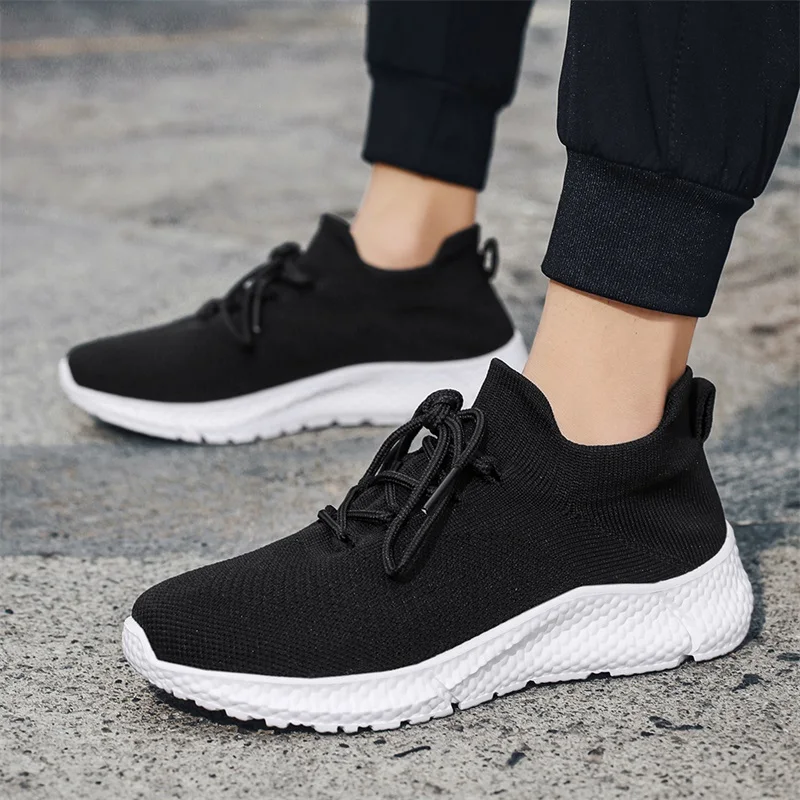 Men Sneakers Low Top Casual Shoes Outdoor Lightweight Breathable Training Shoes Lace Up Summer Mesh Sock Shoes Plus Size 39-45