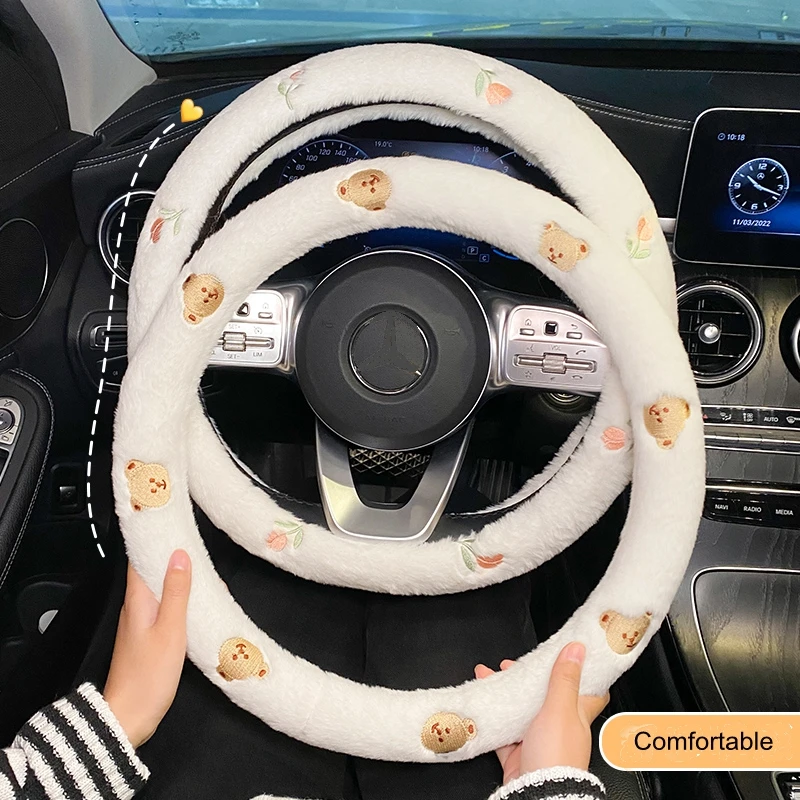 

New CreativePlush Winter Cartoon Bear Flower Anti-skid Cute Fashion Car Steering Wheel Cover Handlebar Cover