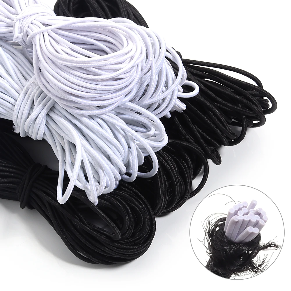 

10Meters 2/2.5/3mm Strong Elastic Rope White/black Round Elastic Cord Rubber Band for Home Sewing Garment Craft DIY Accessories