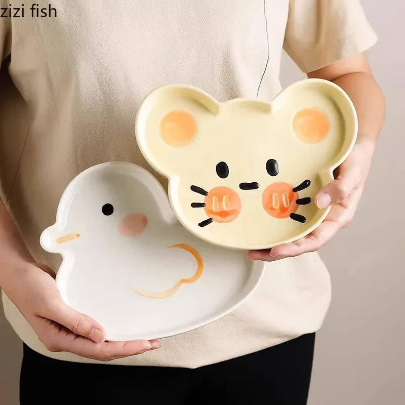 Cartoon Animal Ceramic Plate Cute Creative Breakfast Plate Dessert Dish Salad Plate Fruit Plates Restaurant Featured Tableware