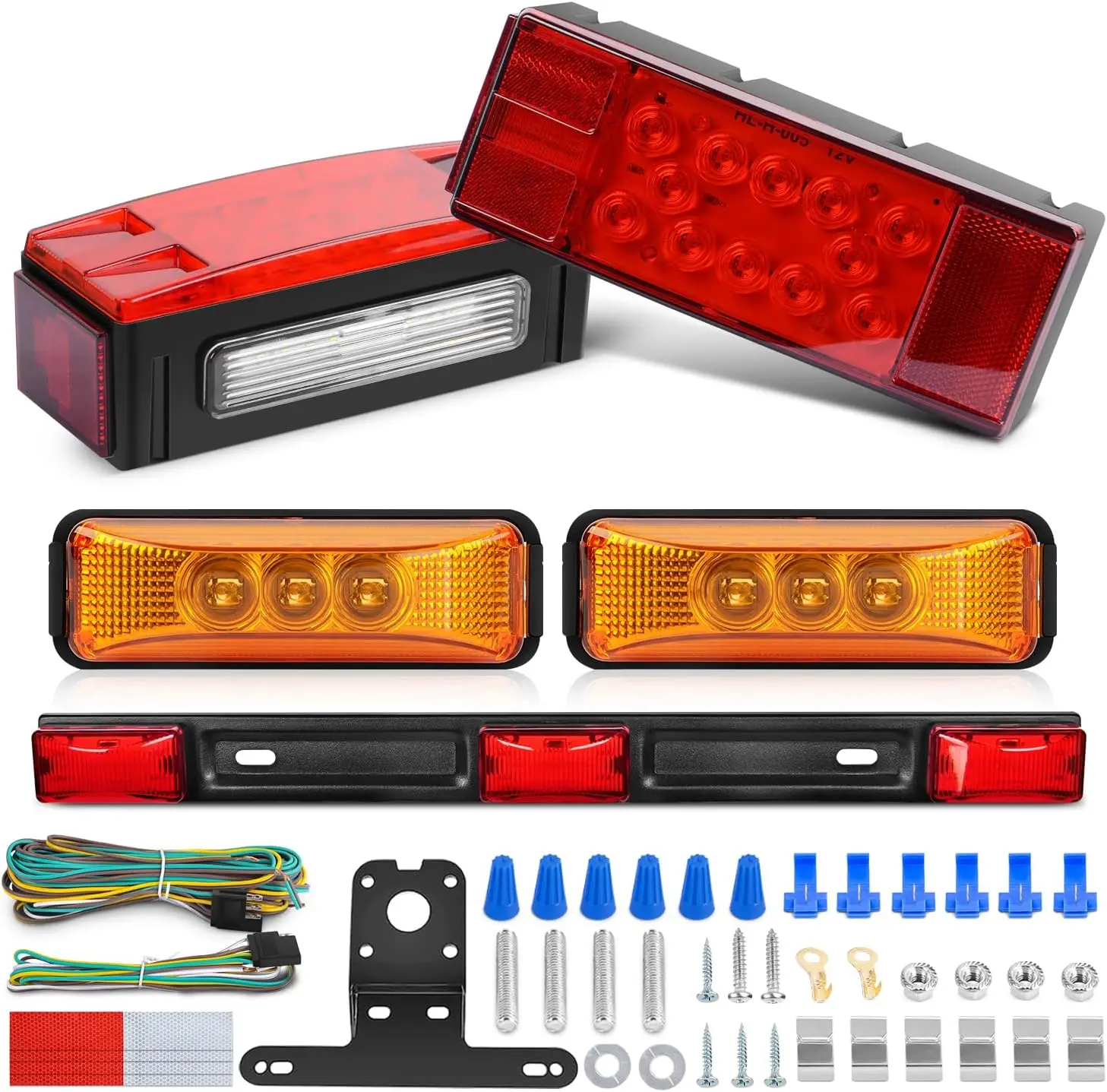 Nilight Rectangular Trailer Light Kit Red Amber Marker Taillights With 3.9"Side Marker Taillights 9 LEDs ID Bar For 12V Truck Marine Boat Snowmobile Lighting Accessories