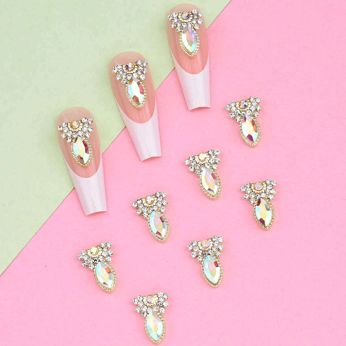 10pcs Crystal Rhinestone Bling 3d Nail Charms Luxury Long Nail Decoration Jewelry for Creative Nails Design DIY Craft NJ23922-8