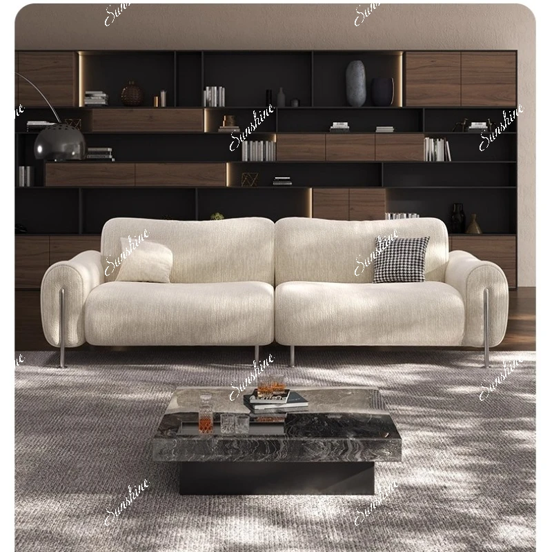 Fabric sofa living room cream style in-line three-seater sofa