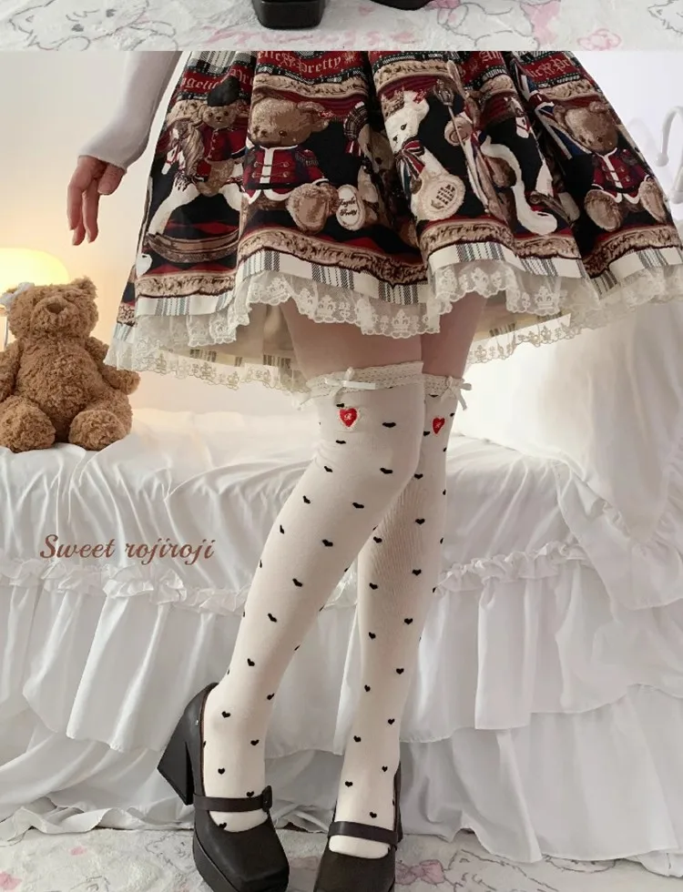 オリジナル水玉レースロリータ靴下女性秋/春綿弓刺繍ショートソックス和菓子膝上靴下