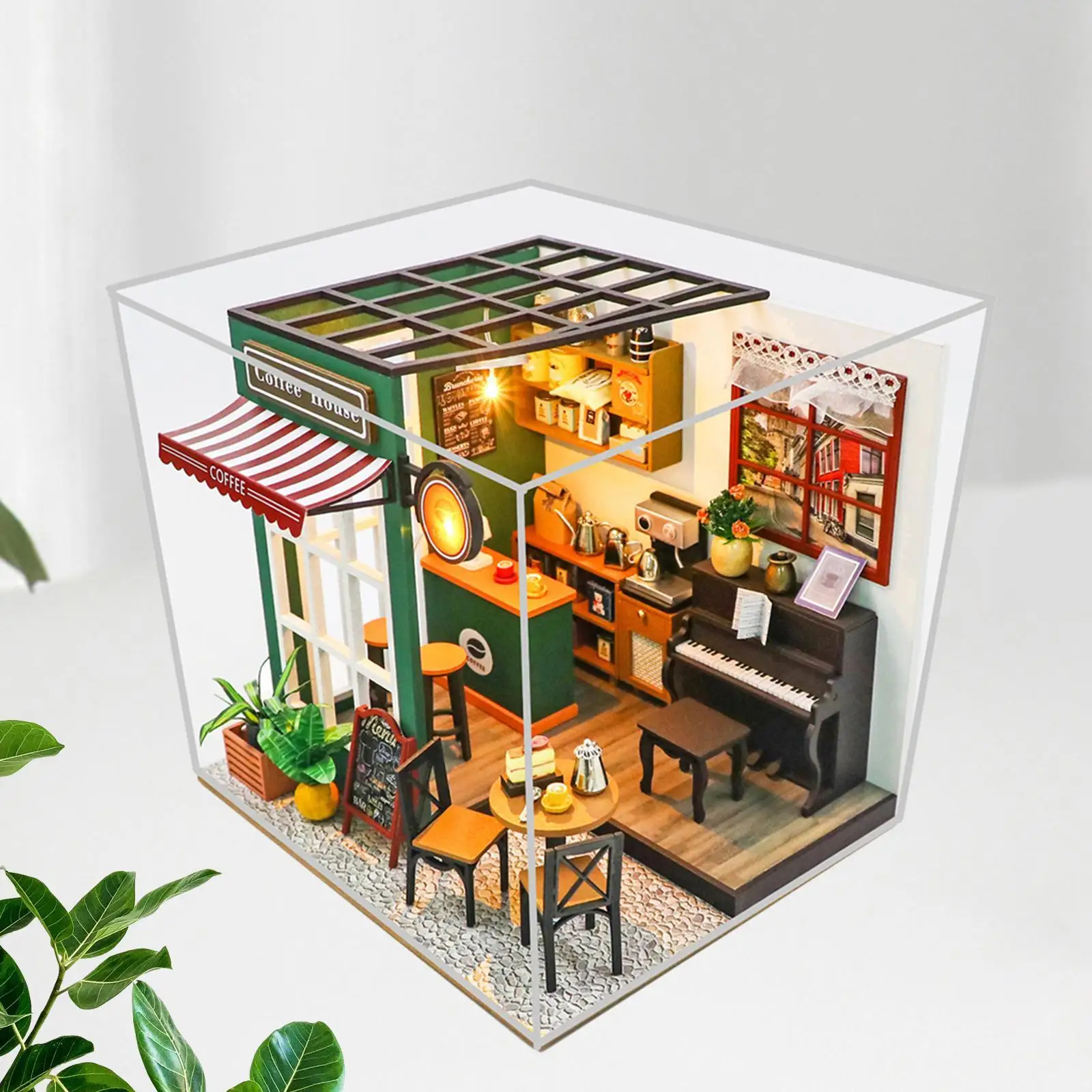 

Dollhouse Miniature Coffee Handicraft 3D Wooden Puzzle Doll House for