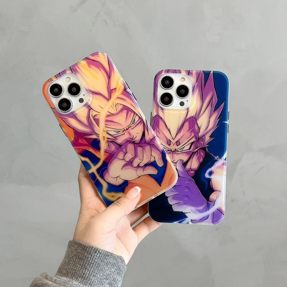Perlindungan Casing Lunak Laser Anime Z Gokus Jepang untuk iPhone 16 15 13 14 Pro Max Coque Keras Mewah