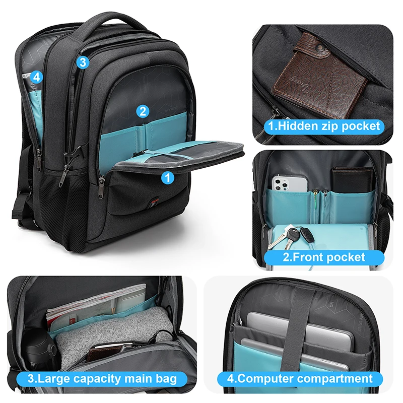 Herren 17,3 Zoll Laptop Rucksack für Reisen College Rucksack wasserdichte Notebook Business Umhängetasche mit USB-Ladeans chluss