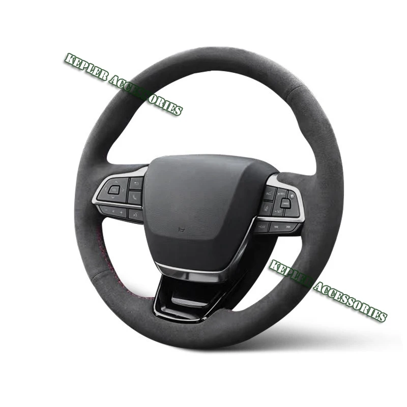 Genuine Leather Red Thread Steering Wheel Cover for Alcantera Car Accessories Specifically for Toyota Highlander Sienna