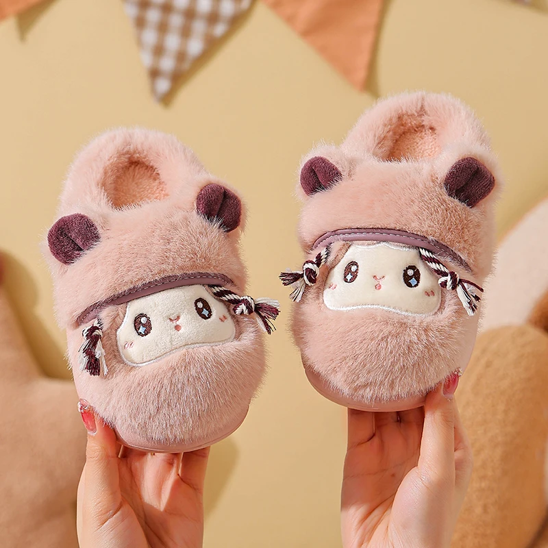 

Детские хлопковые тапочки для девочек, милые домашние нескользящие домашние тапочки для девочек, новинка 202, осенние и зимние детские меховые тапочки