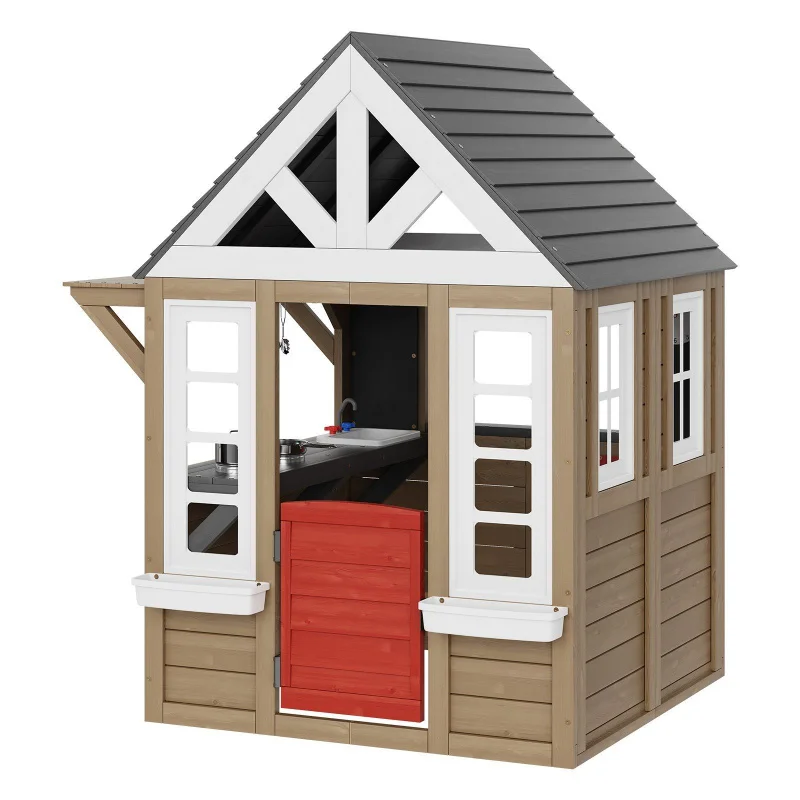 

Large Size Outdoor Wooden Playhouse with Door Window Sink for Kids' Garden Games and Cottage Use Shipping from the USA