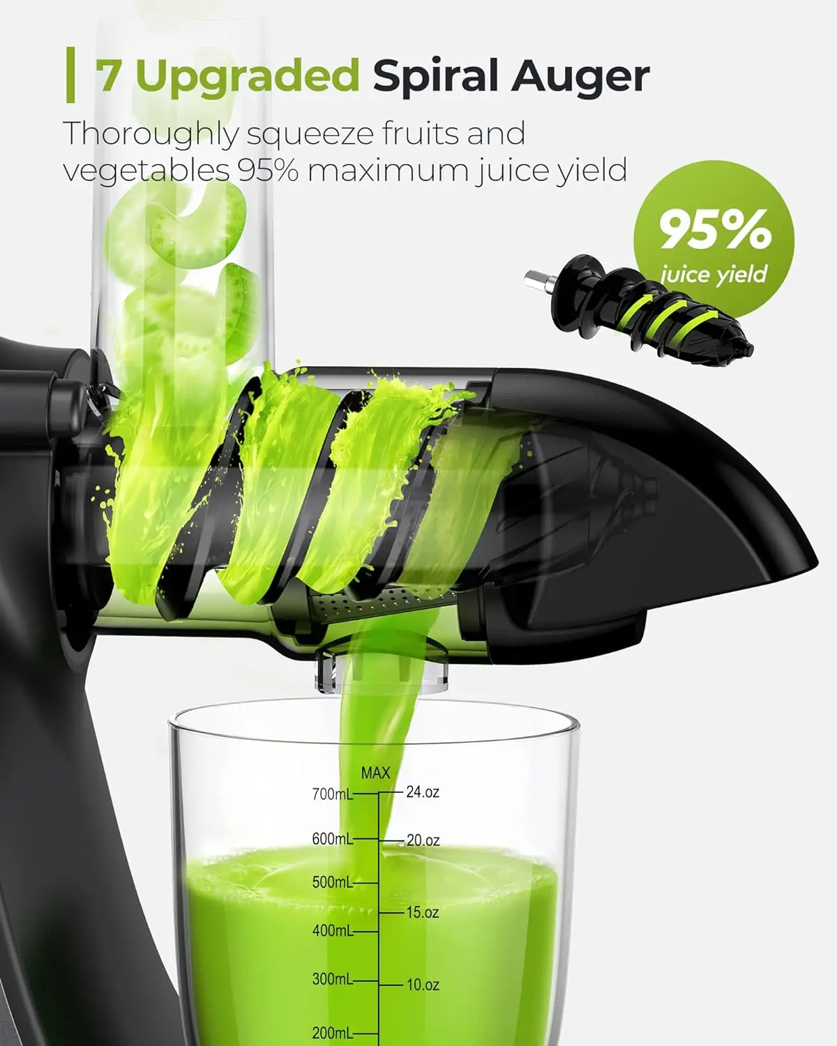 Jocuu Slow Masticating Juicer with 2-Speed Modes - Cold Press Juicer Machine - Quiet Motor & Reverse Function - Easy to Clean