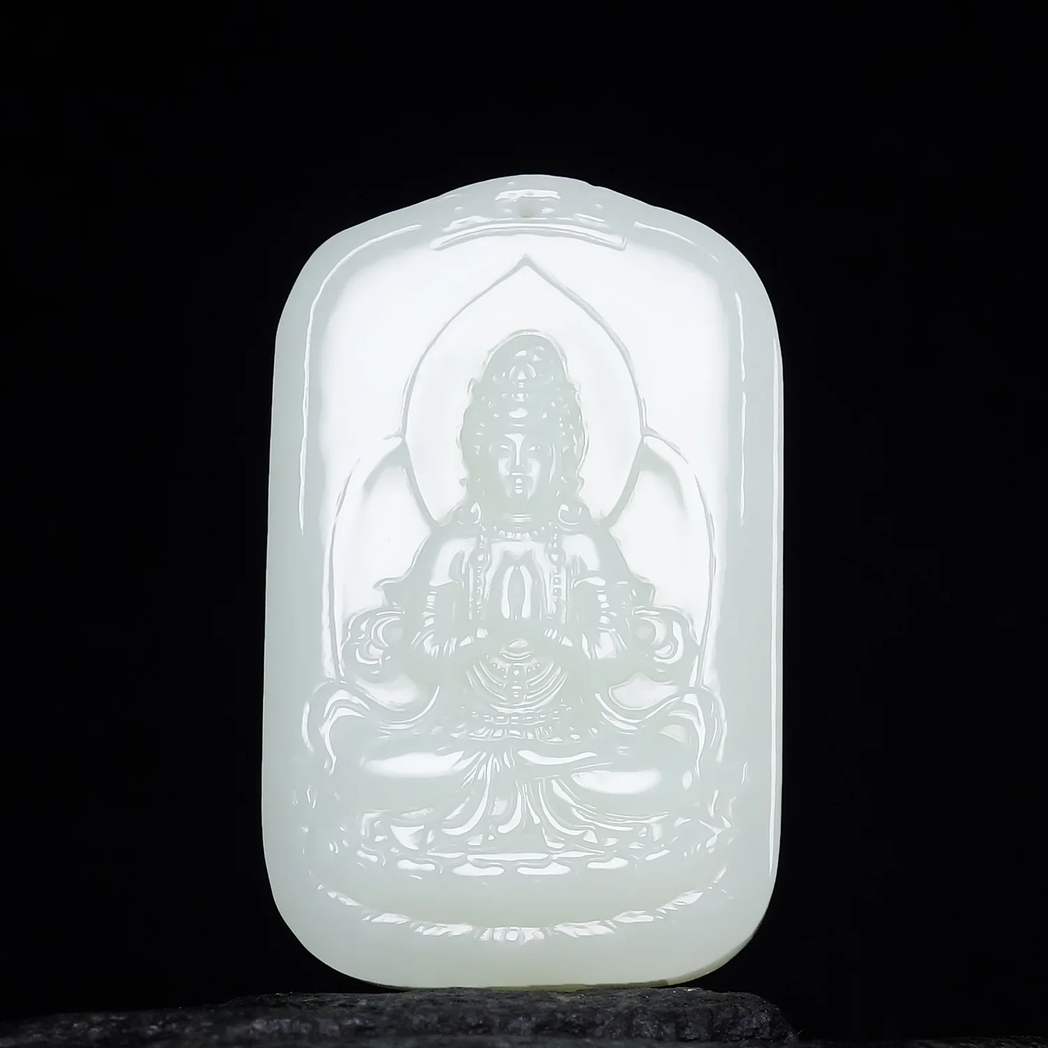 

Fine Jewelry Natural Hetian Nephrite Jade White Jade Sitting Lotus Guanyin Brand Jade Pendant for Men