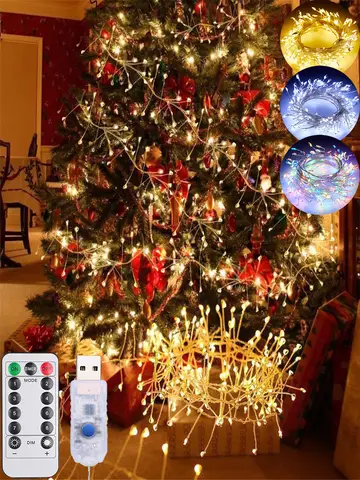 3/6/9M USB Power LED Firecracker String Lights Remote Control Garland Fairy Lights for Wedding Party Garden Christmas Decoration