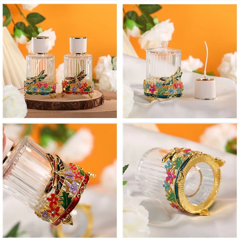 

60pcs Vintage Metal Dragonfly Pattern Dubai Middle East Style Perfume Bottles Cosmetic Container Refillable Essential Oil Bottle