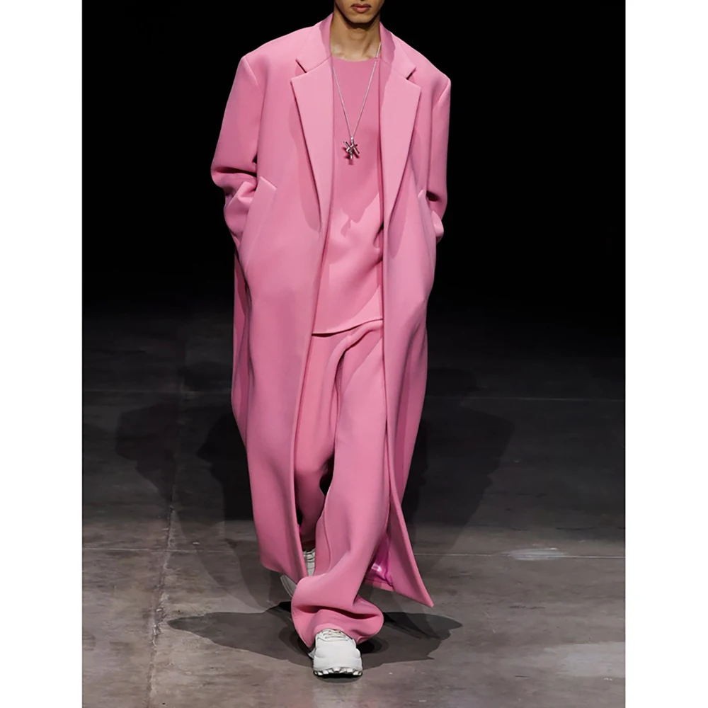 Designer Man Suit 2025 Fashion Two Pieces(Long Blazer+Wide Leg Pants) Set Unbuttoned Wool Coat for Winter Casual Occasions