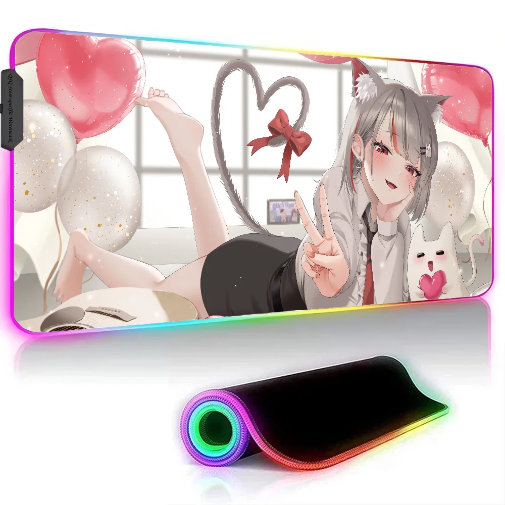 Neneko Mashiro Hololive Girl Mousepad XXL RGB Gaming Mouse Pads HD Black Gamer Accessories Large LED