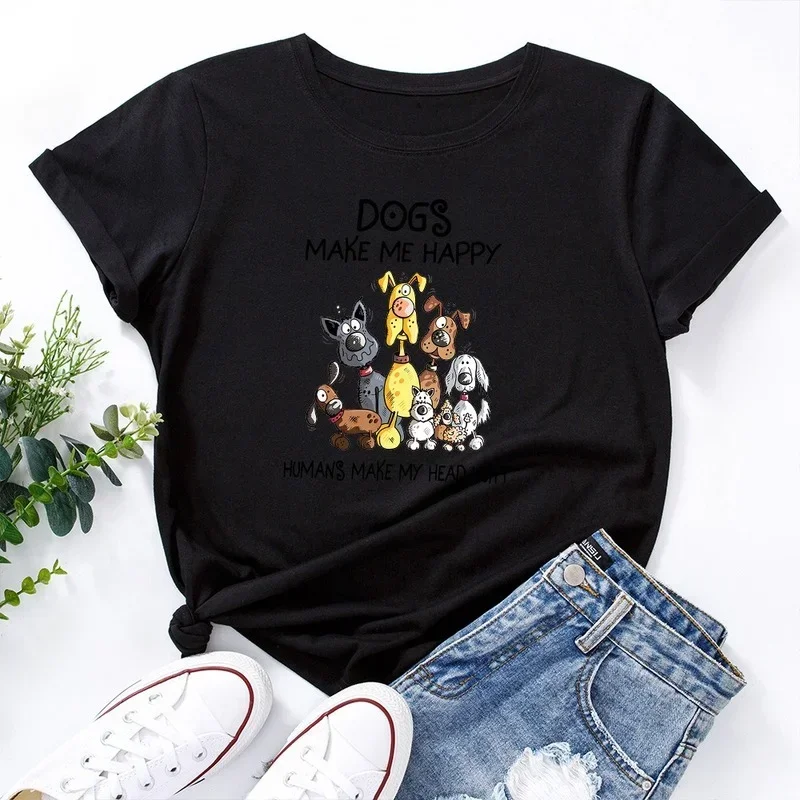 Kawaii Dogs Letter Print T Shirt Wome Fashion Graphic T Shirt Ladies Casual Streetwear Harajuku Retro Tee Graphic T Shirts