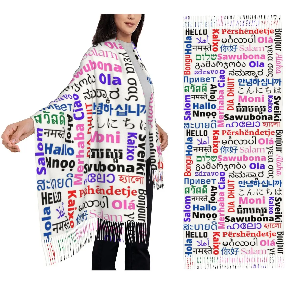 

Hello From The World Scarf Tassel Scarves Women Soft Warm Shawls and Wraps Long Fall Winter Shawl Wrap
