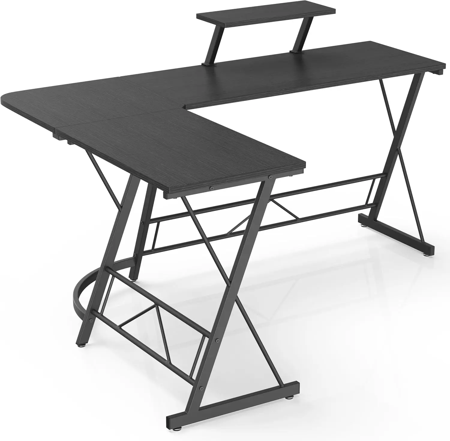 63" L Shaped Computer Desk, Corner Desk, Home Office Desk, Gaming Writing Workstation with Large Monitor Stand, Black Willow