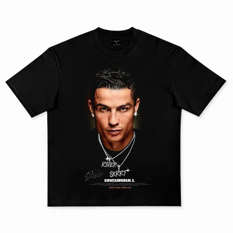 American vintage cotton loose short sleeve 100% cotton football stars Cristiano Ronaldo, Neymar, Messi football stars World Cup