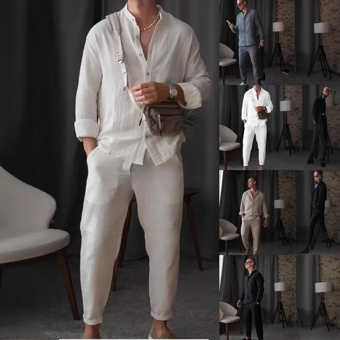 

Новые мужские повседневные спортивные брюки с длинными рукавами, состоящий из двух частей, легкий и простой пляжный мужской костюм