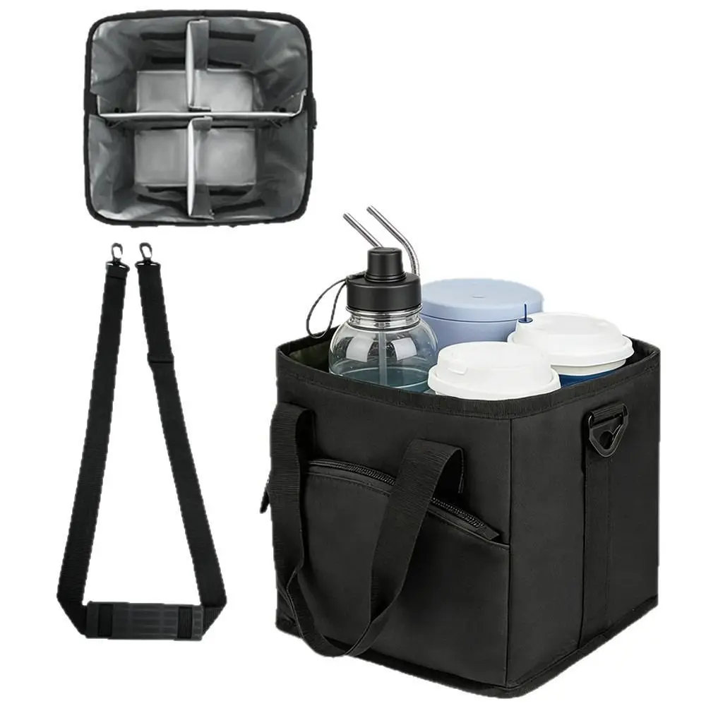 No-Spill Car Drink Carrier Bag 4 Compartment Large Capacity Vehicle Drink Storage Bag Wear-Resistant Insulated