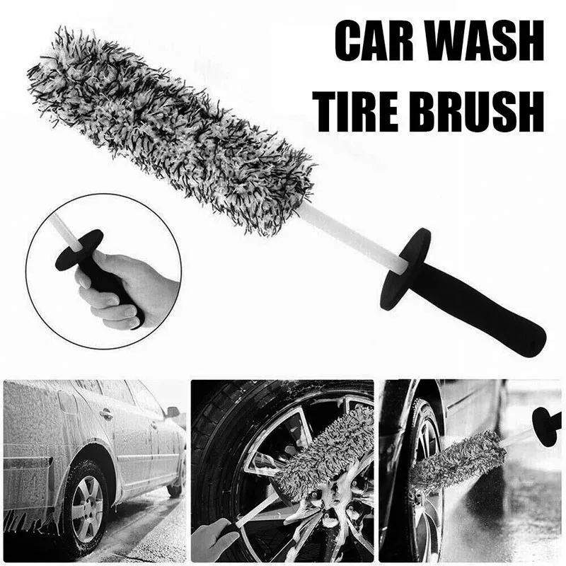 1PCS Car Wheel Hub Brush Anti Slip Soft Handle Easy to Clean Gaps Dirt Ultra Fine Fiber Long Handle Brush Car Accessories