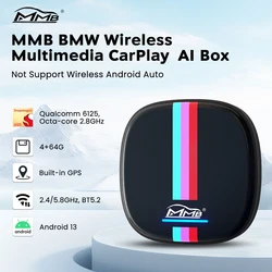 Caixa de vídeo multimídia para BMW, Android 13 OS, CarPlay AI Box, Netflix e Youtube, GPS, BT duplo, WiFi, MMB QCM6125, ID6, ID7, ID8, ID9, 2022