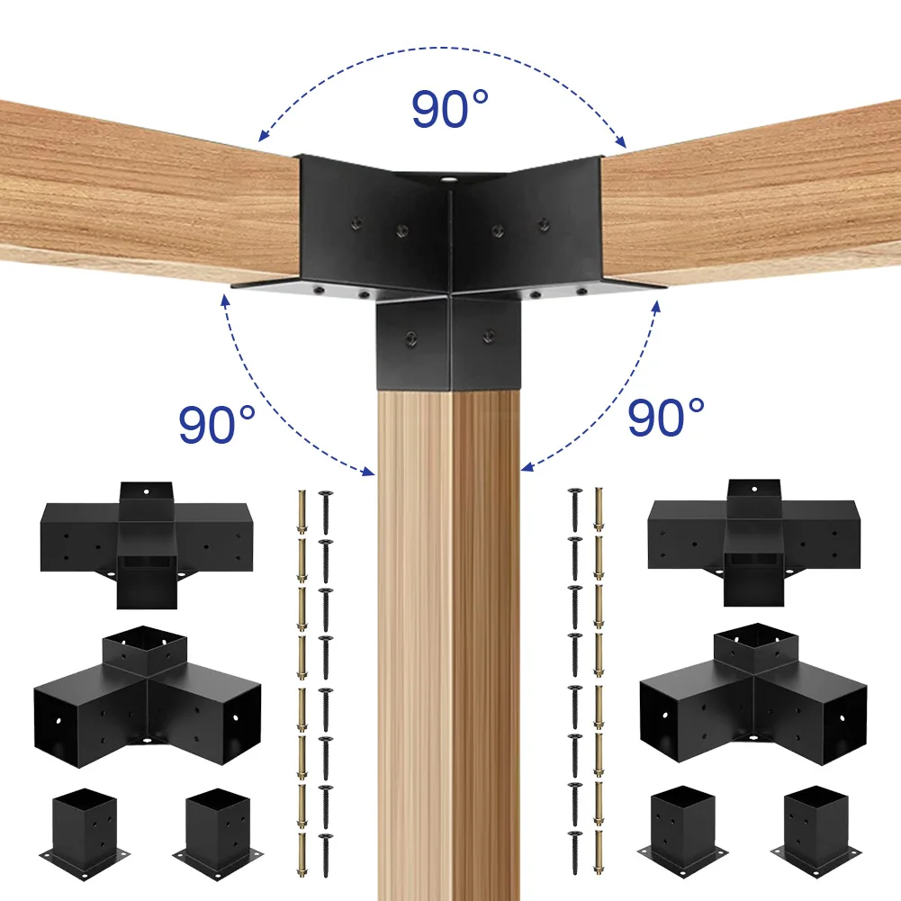 Kit de Base de poste DIY para carpintería con soportes de 3 vías, Kit de soporte para pérgola, Kit de soportes para Gazebo para Gazebos, Patio, Pergolas, cabina de troncos
