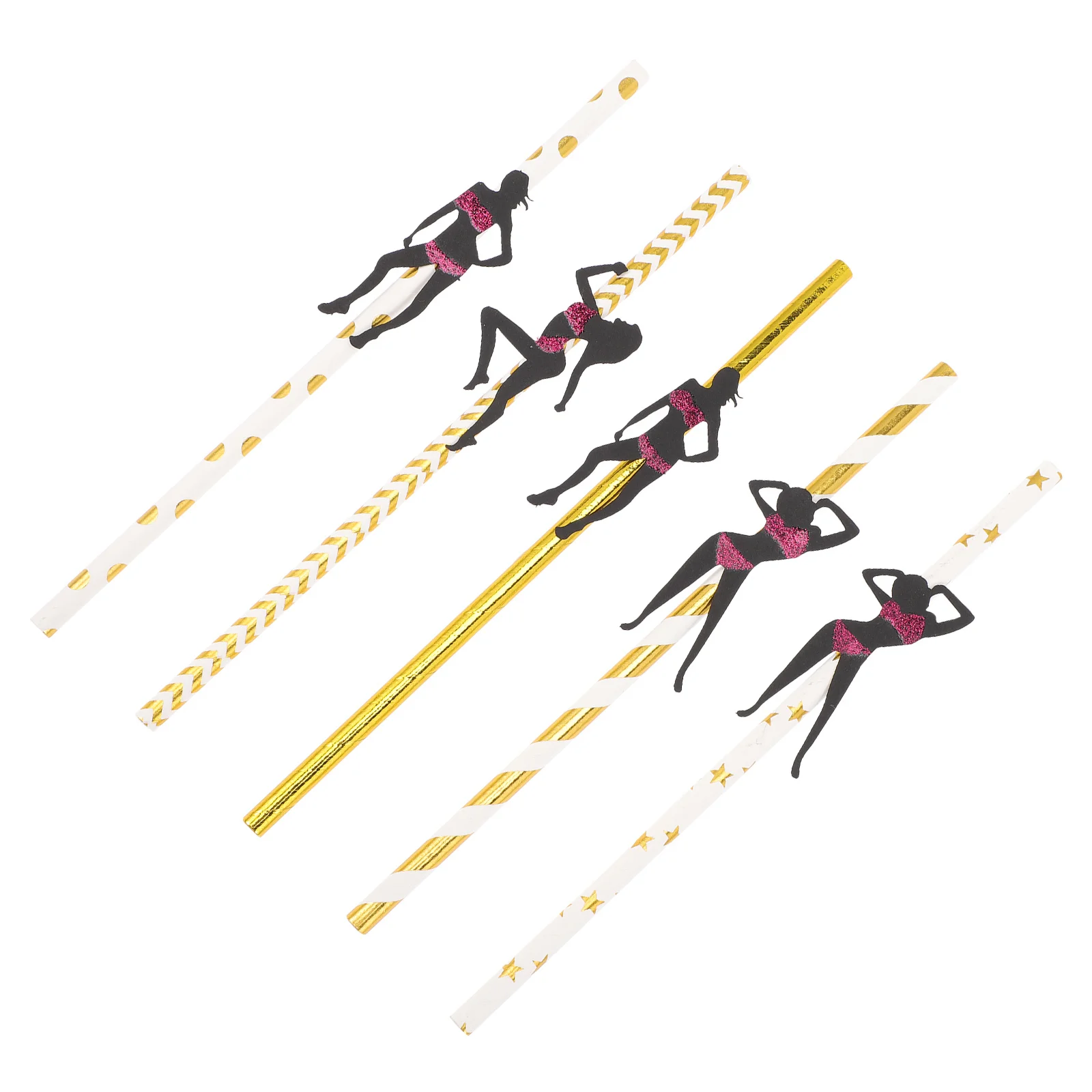 

24Pcs Gold Bachelorette Straws Dancing Women Design Party Decorations Disposable Drinking Straws Bridal Shower Supplies