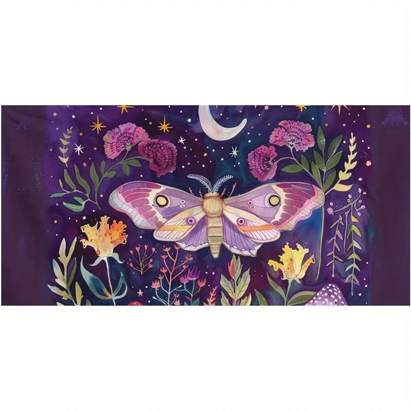 Beach Towel Fantasy Night Moth and Flower Pattern Sun Protection Windproof Suitable for Swimming Pool Camping Travel Blanket