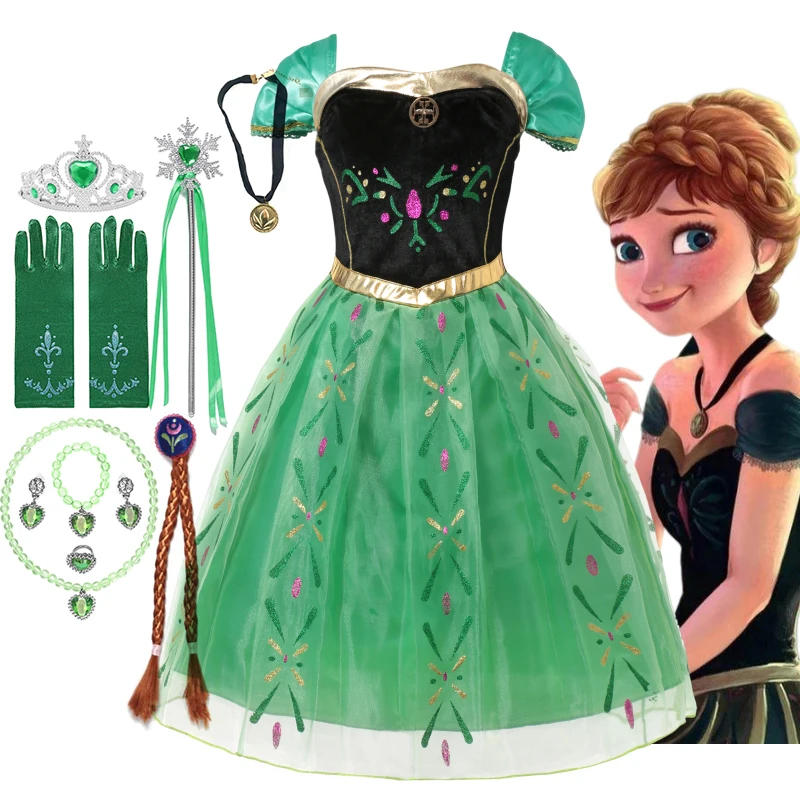 Disfraz de Elsa y Anna de Frozen de Disney para niños y niñas, vestido de fiesta de cumpleaños, vestido de princesa, bata de fiesta de carnaval, disfraz de fiesta, 2024