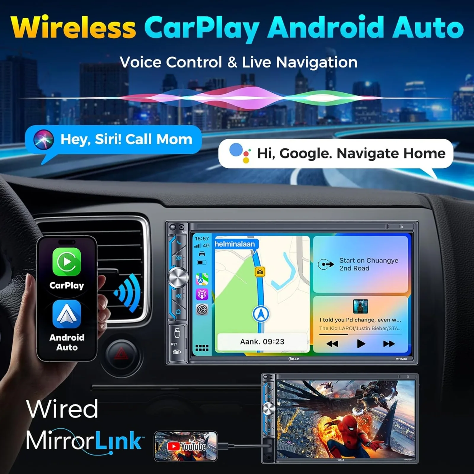 US  Wireless Double Din Car Stereo Apple Carplay Radio Screen for Car Audio Receivers, Bluetooth 5.3 Car Play Android Auto