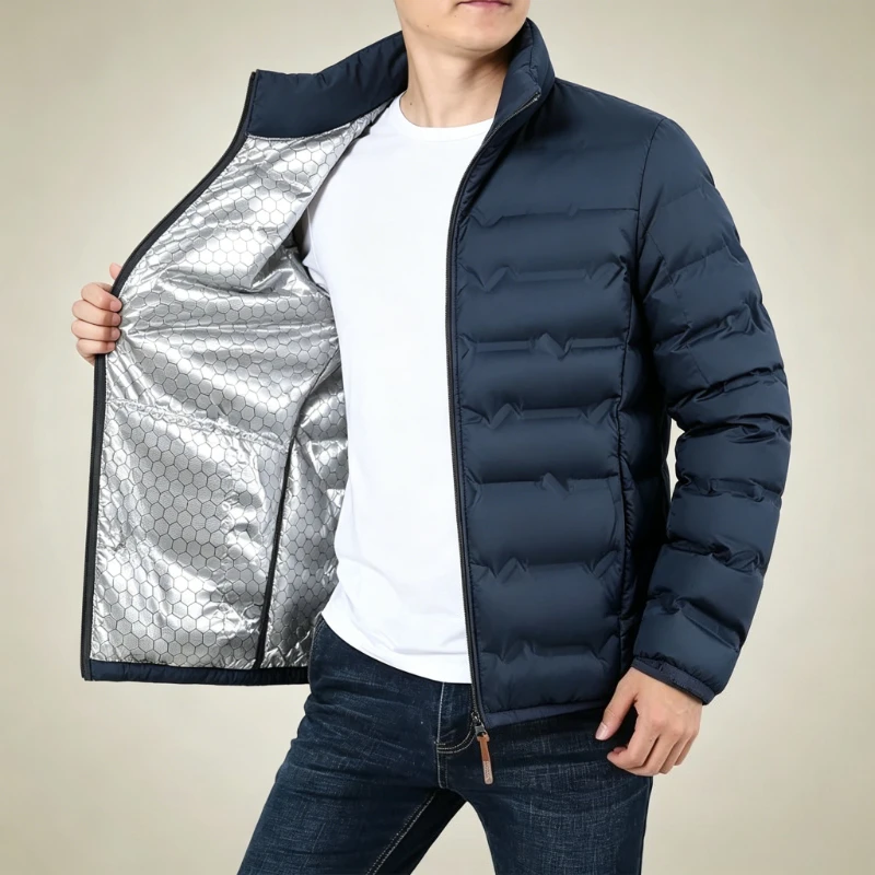 Graphene Self-heating Parka Jackets Men Solid Windproof Cotton Down Jackets Man Stand Collar Parkas Winter Padded Down Coat Male