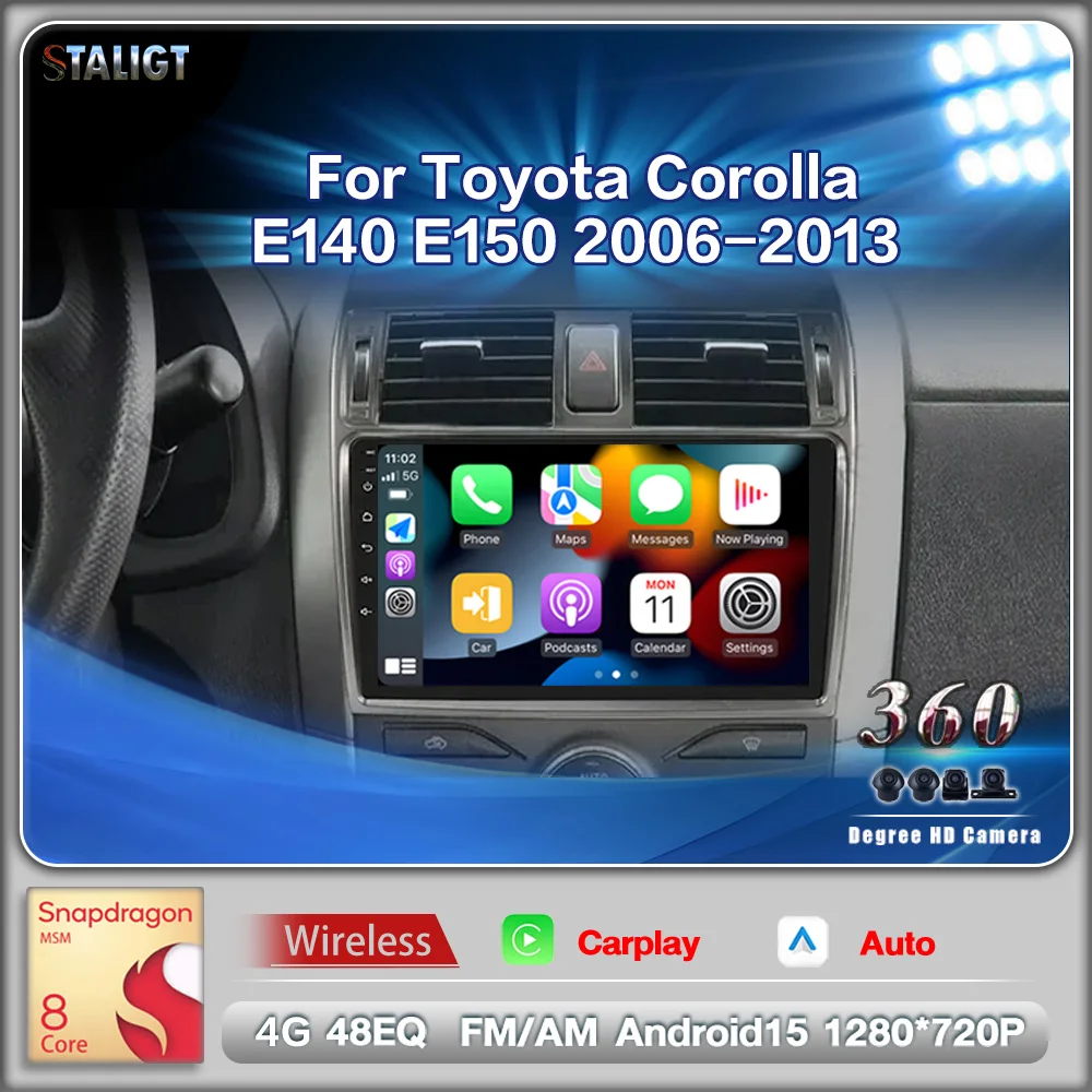 

Autoradio Car For Toyota Corolla E140 E150 2006 2007 2008 2009 2010-2013 Carplay Andrid Auto Wireless Multimedia Player 8Core 4g